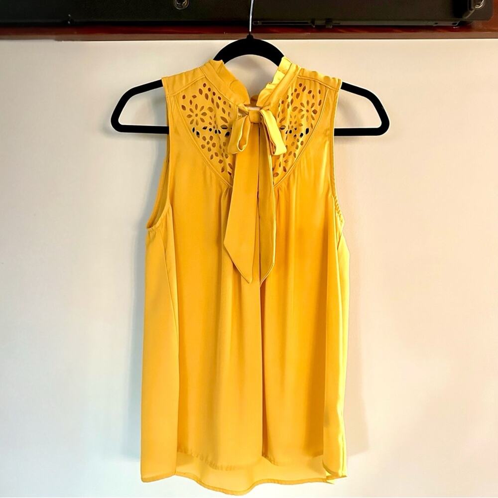 Anthropologie Maeve Luca Tie-Neck Blouse Mustard Yellow Size 6